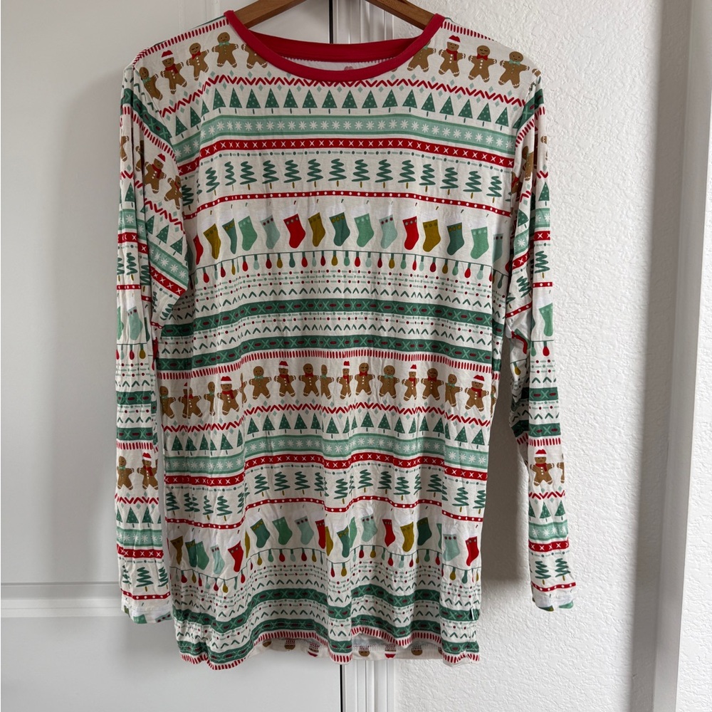 Little Sleepies Red and White Gingerbread Fair isle Christmas Pajama Top